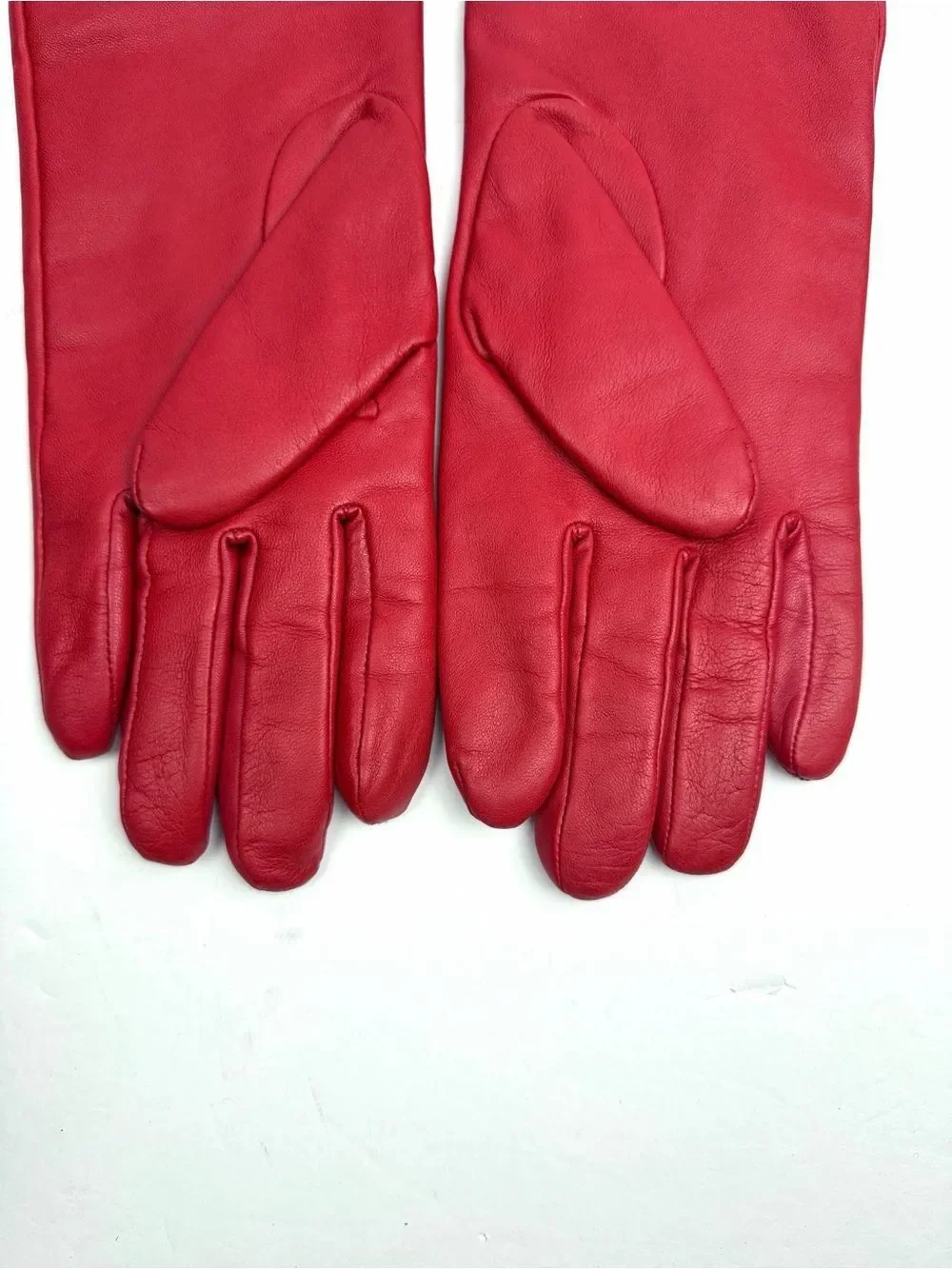 CAROLE LITTLE Red Leather Gloves Cashmere Lining Women's size 8